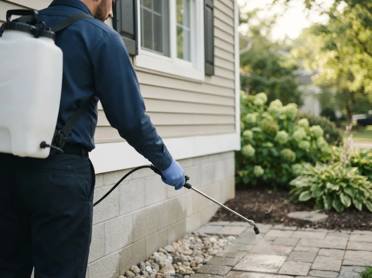 Pest control technician inspecting a home in Davison, MI